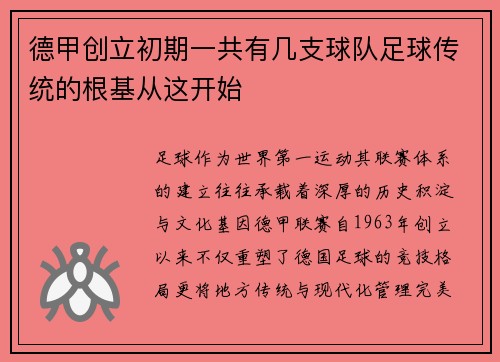 德甲创立初期一共有几支球队足球传统的根基从这开始